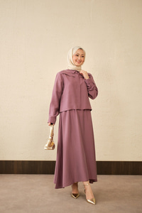 Ön Gizli Düğme Dtay Kısa Gömlek Takım Mürdüm