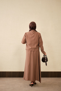 Ön Gizli Düğme Dtay Kısa Gömlek Takım Kahverengi