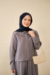 Ön Gizli Düğme Dtay Kısa Gömlek Takım Gri