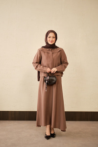 Ön Gizli Düğme Dtay Kısa Gömlek Takım Kahverengi