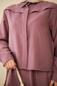 Ön Gizli Düğme Dtay Kısa Gömlek Takım Mürdüm