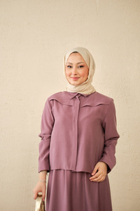 Ön Gizli Düğme Dtay Kısa Gömlek Takım Mürdüm