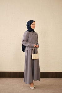 Ön Gizli Düğme Dtay Kısa Gömlek Takım Gri