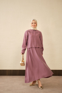 Ön Gizli Düğme Dtay Kısa Gömlek Takım Mürdüm