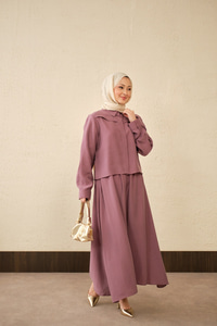 Ön Gizli Düğme Dtay Kısa Gömlek Takım Mürdüm