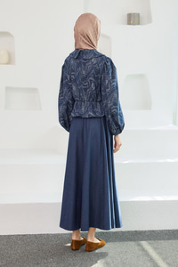 Ön Kurdele Detaylı Kot Görünümlü Takım Mavi