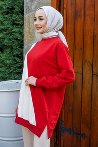 Uygun Fiyatlı ON PARASUT DETAY TUNIK KIRMIZI | Loccomoda.com 