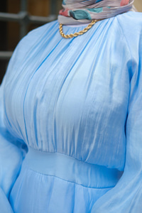 Ön Parça Tül Elbise Açık Mavi