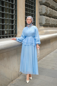 Ön Parça Tül Elbise Açık Mavi