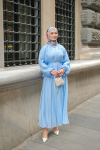 Ön Parça Tül Elbise Açık Mavi