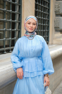 Ön Parça Tül Elbise Açık Mavi