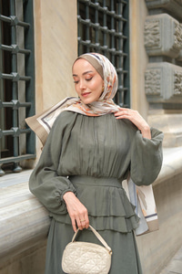 Ön Parça Tül Elbise Koyu Yeşil