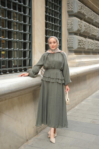 Ön Parça Tül Elbise Koyu Yeşil