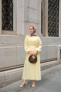 Ön Parça Tül Elbise Sarı