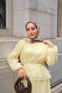 Ön Parça Tül Elbise Sarı