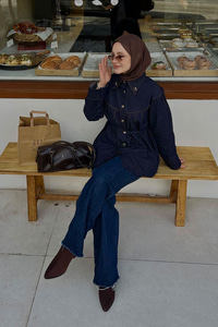 Ön Pileli Gold Düğme Detay Gömlek Lacivert