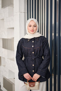 Ön Pileli Gold Düğme Detay Gömlek Lacivert