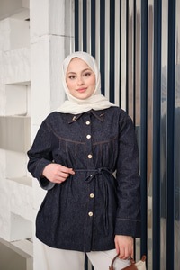 Ön Pileli Gold Düğme Detay Gömlek Lacivert