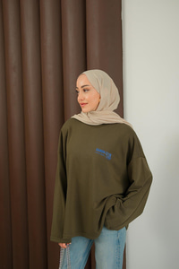 Ön Ve Arka Yazı Baskılı Sweat Haki Yeşil