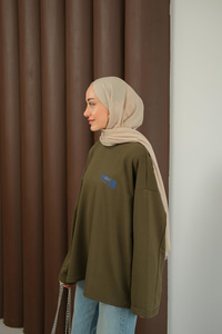 Ön Ve Arka Yazı Baskılı Sweat Haki Yeşil