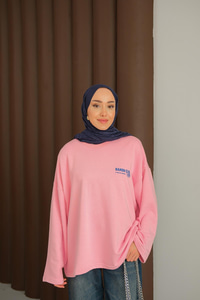 Ön Ve Arka Yazı Baskılı Sweat Pembe