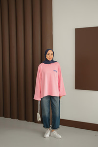 Ön Ve Arka Yazı Baskılı Sweat Pembe