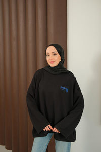 Ön Ve Arka Yazı Baskılı Sweat Siyah