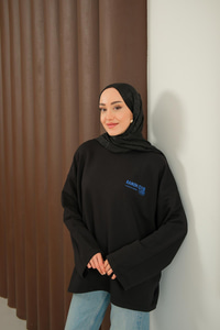 Ön Ve Arka Yazı Baskılı Sweat Siyah