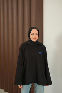 Ön Ve Arka Yazı Baskılı Sweat Siyah