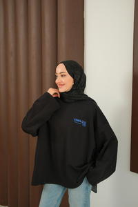 Ön Ve Arka Yazı Baskılı Sweat Siyah