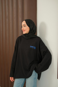 Ön Ve Arka Yazı Baskılı Sweat Siyah