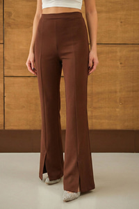 Ön Yırtmaçlı Scuba Pantolon Acı Kahve