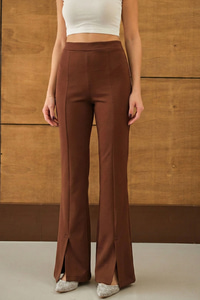 Ön Yırtmaçlı Scuba Pantolon Acı Kahve