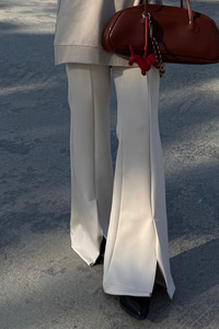 Ön Yırtmaçlı Scuba Pantolon Krem