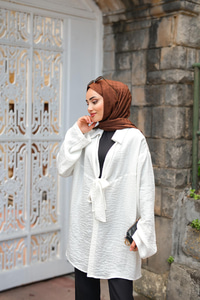 Önden Bağlamalı Ceket Ekru