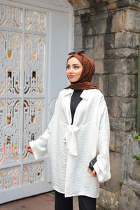 Önden Bağlamalı Ceket Ekru