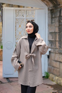 Önden Bağlamalı Ceket Gri