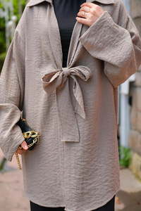 Önden Bağlamalı Ceket Gri