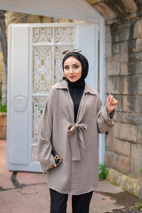 Önden Bağlamalı Ceket Gri