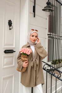 Önden Bağlamalı Ceket Haki Yeşil