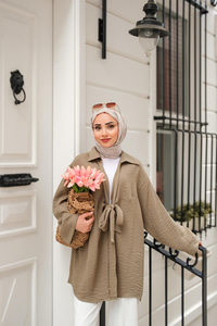 Önden Bağlamalı Ceket Haki Yeşil