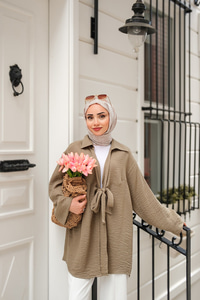 Önden Bağlamalı Ceket Haki Yeşil