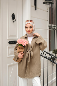 Önden Bağlamalı Ceket Haki Yeşil