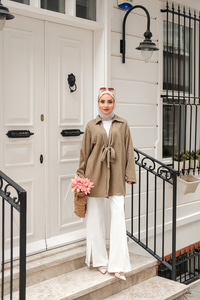 Önden Bağlamalı Ceket Haki Yeşil