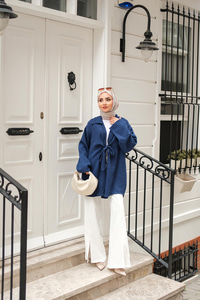 Önden Bağlamalı Ceket Lacivert