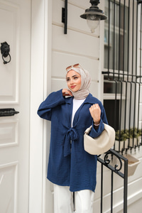 Önden Bağlamalı Ceket Lacivert