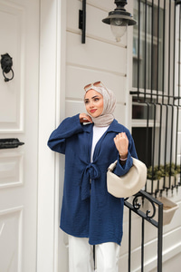 Önden Bağlamalı Ceket Lacivert