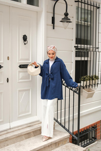 Önden Bağlamalı Ceket Lacivert