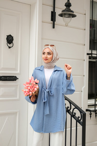 Önden Bağlamalı Ceket Mavi