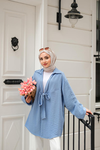 Önden Bağlamalı Ceket Mavi